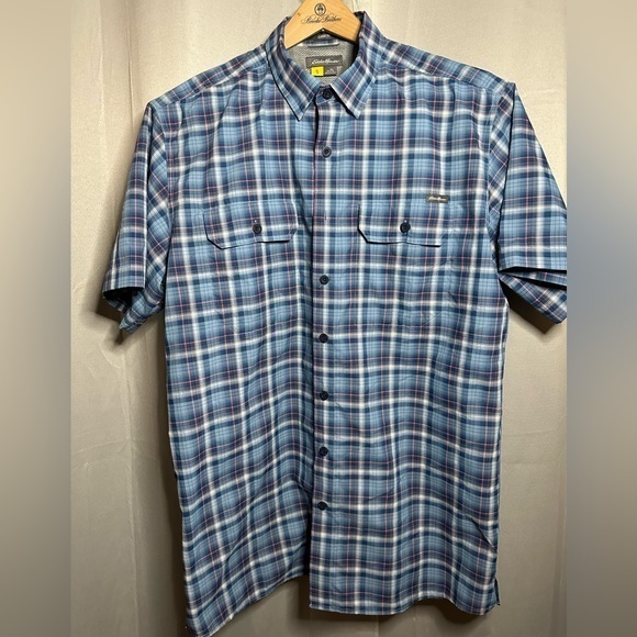 Eddie Bauer Classic Fit Mens TL Blue Plaid Shirt Short Sleeve Button‎ Up Pockets - Picture 1 of 6